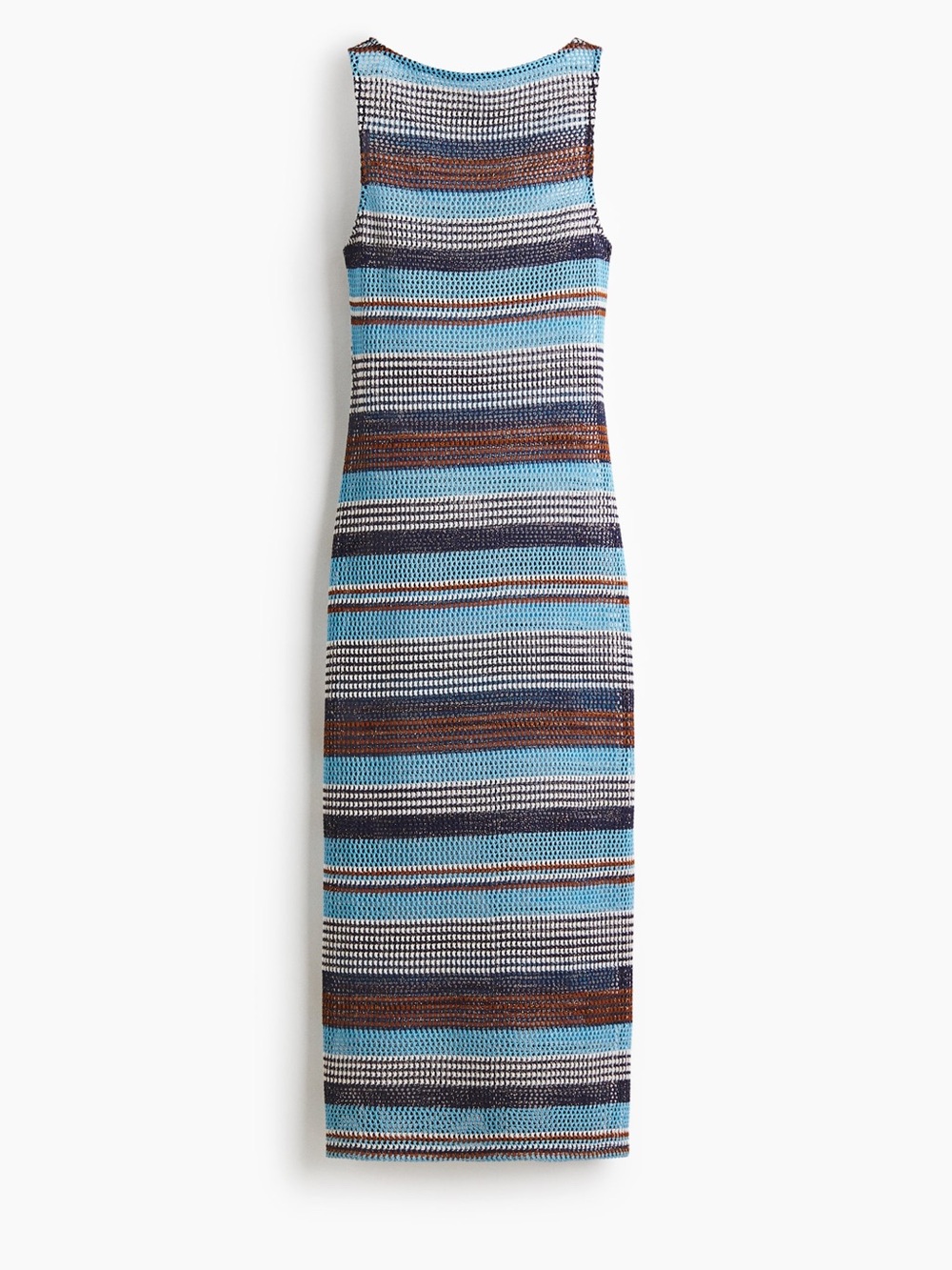 Sleeveless Striped Knit Maxi Dress Beach Coverup in Blue and Brown